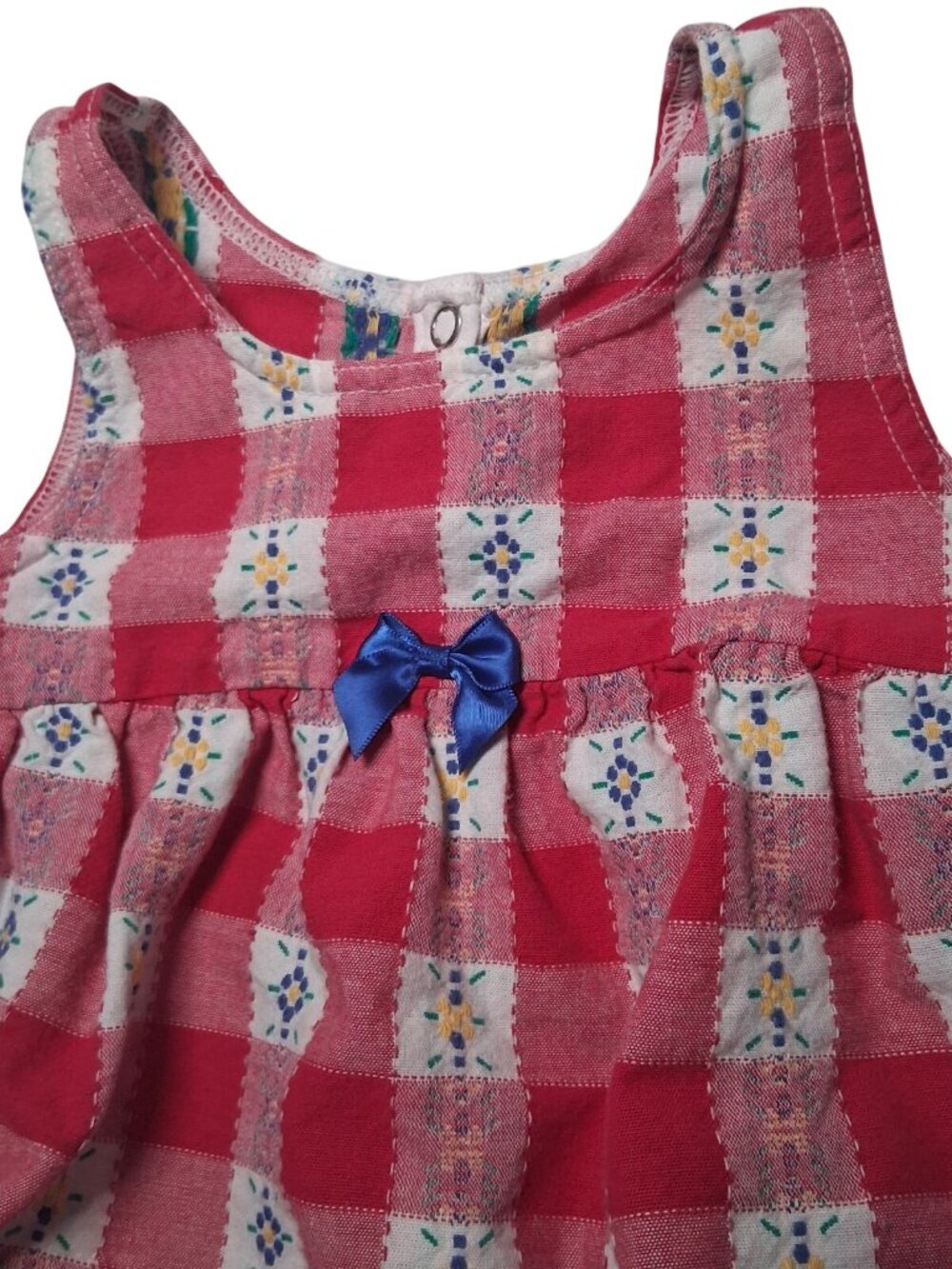Vintage Carters Baby Girl Romper 3-6M Red Check Plaid Floral Country Cottage - Picture 8 of 12